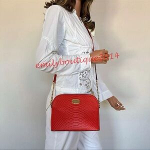 NWT Michael Kors Cindy Dome Crossbody Mandarin Orange Embossed Leather Bag